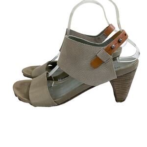 Humanoid Taupe Leather Heeled Sandals Women's EU Sz 39 Made in Portugal EUC